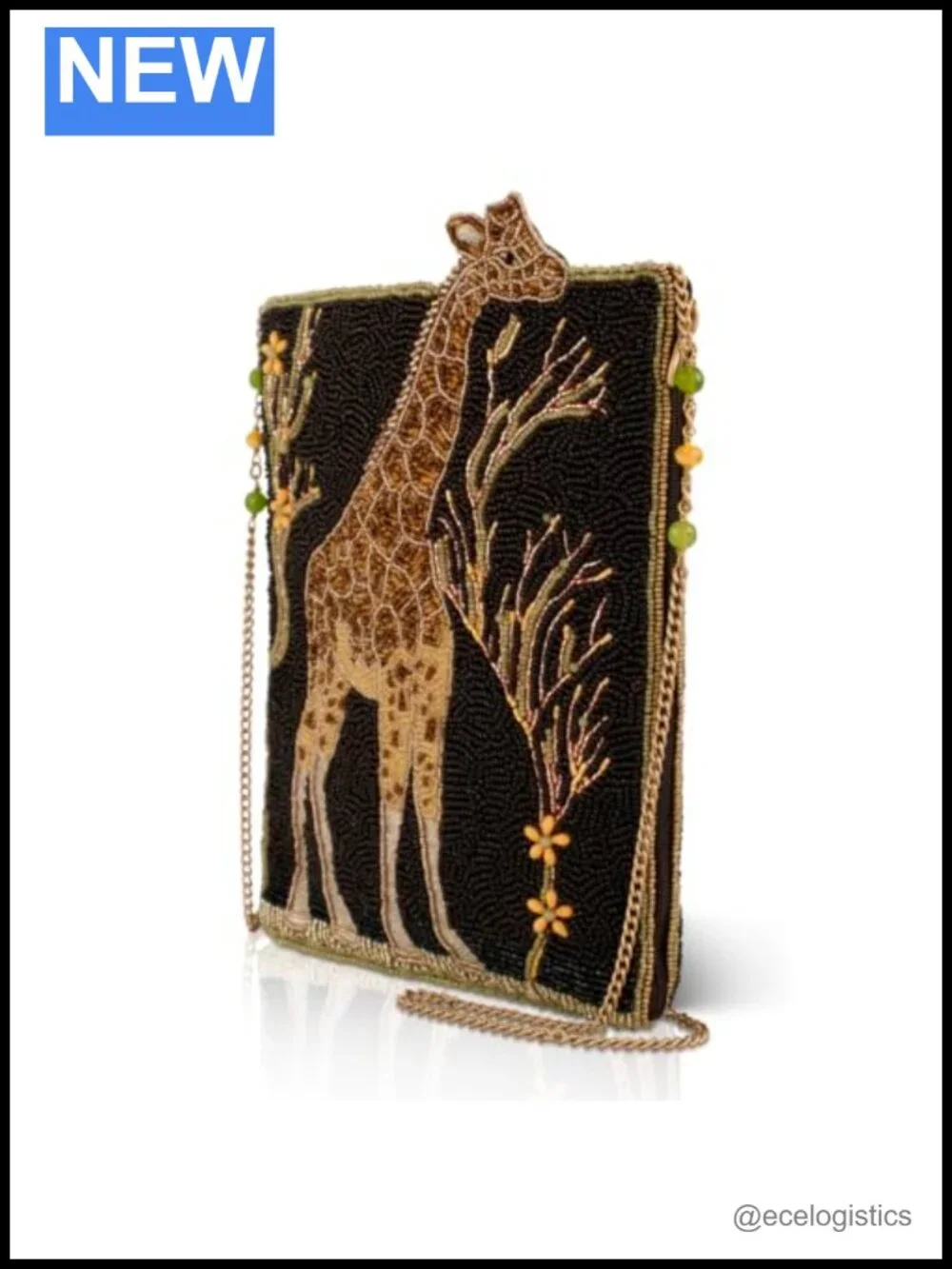 Hand-Beaded Giraffe Crossbody Mini Bag Removable Chain Strap